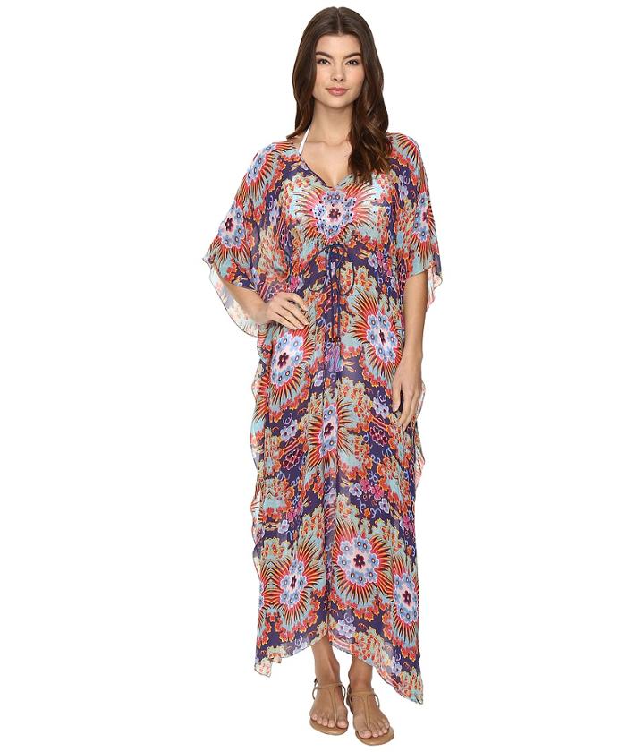 Nicole Miller - La Plage By Nicole Miller Ocean Foliage Long Caftan