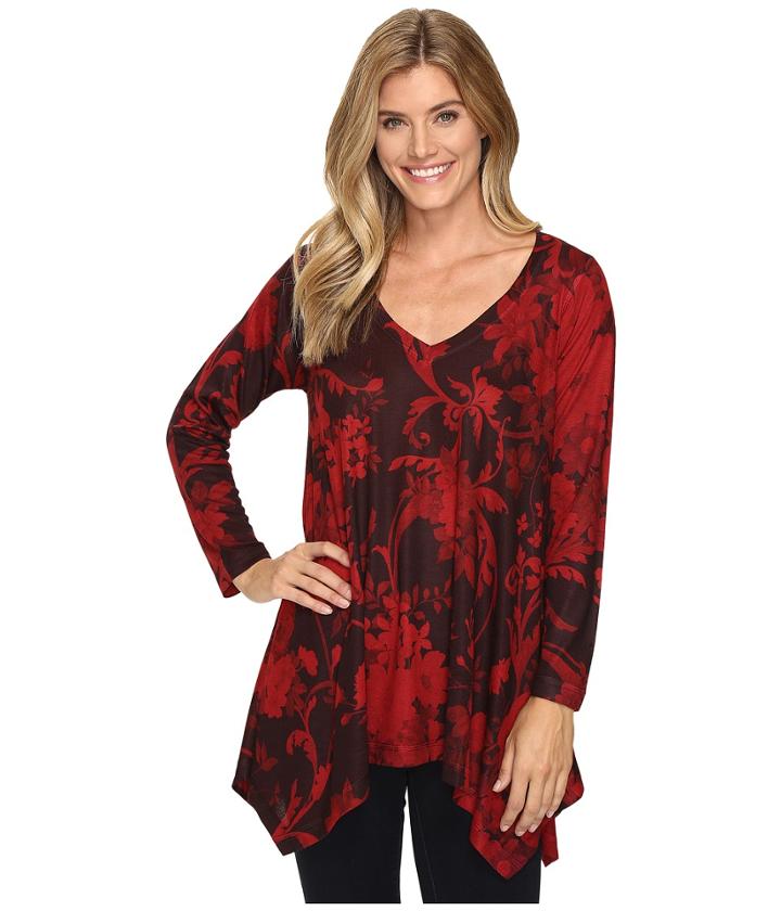 Nally &amp; Millie - Red Floral Print Shark Bite Tunic