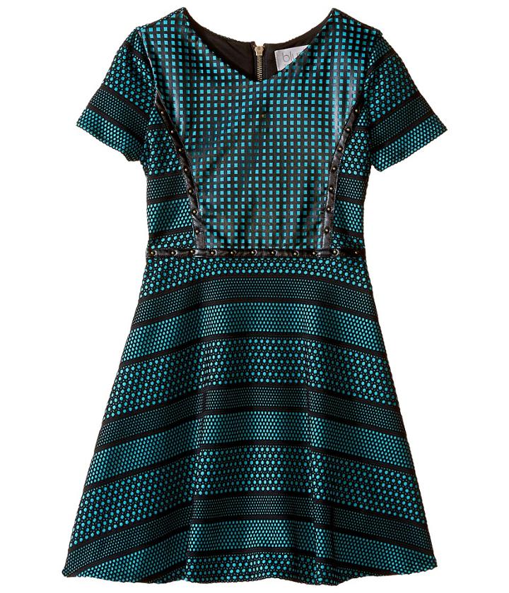 Us Angels - Short Sleeve Bonded Scuba Dress W/ Pleather Inset Flare Skirt