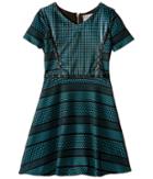 Us Angels - Short Sleeve Bonded Scuba Dress W/ Pleather Inset Flare Skirt