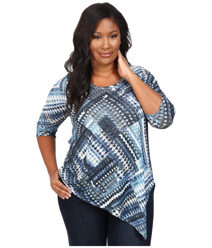 Karen Kane Plus - Plus Size Blue Diamond Asymmetrical Hem Tee