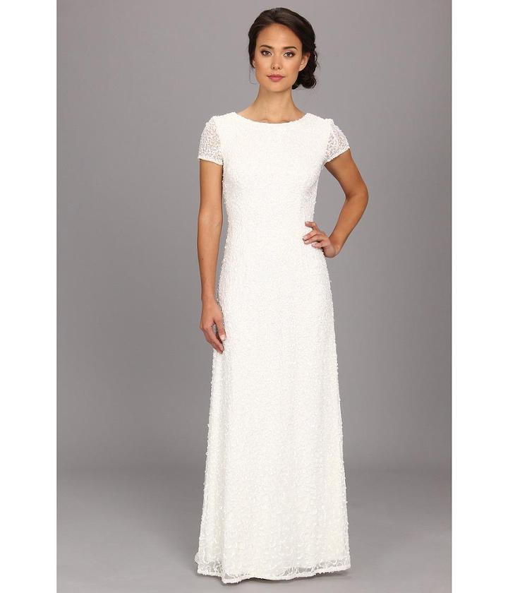 Adrianna Papell Cap Sleeve Scoop Back Beaded Down Dress