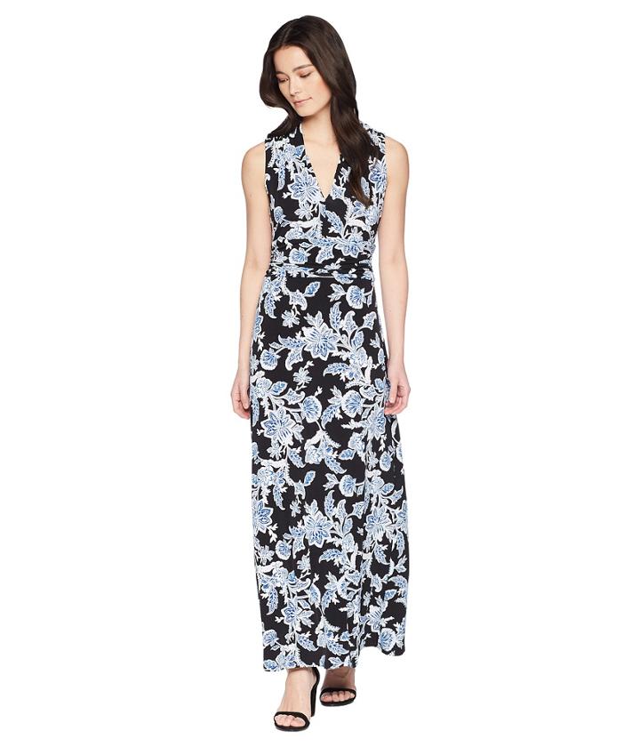 Vince Camuto Specialty Size - Petite Woodblock Floral Halter Maxi Dress