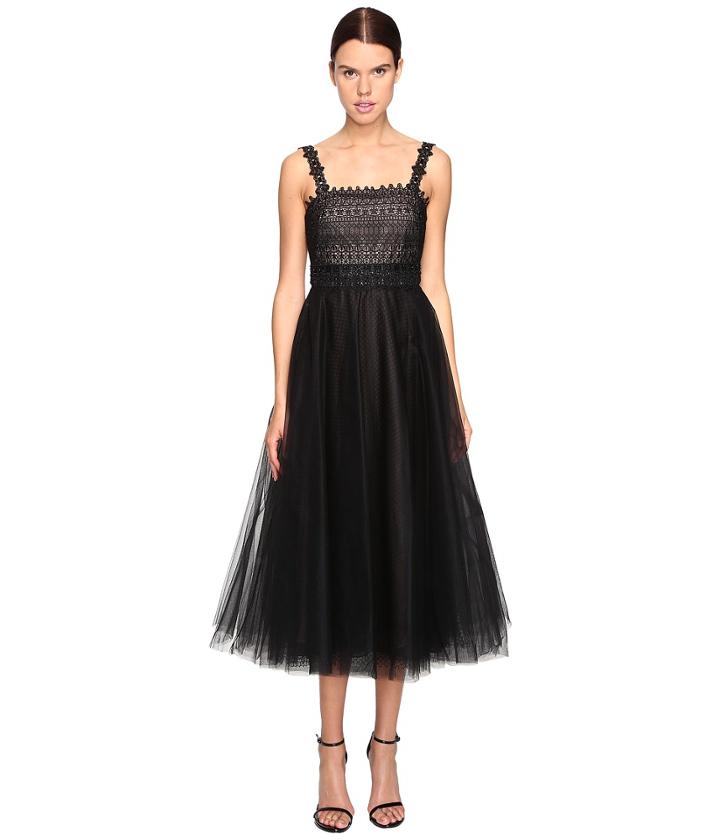 Marchesa Notte - Lace And Tulle Tea Length Gown With Beaded Straps