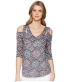 Tribal - Printed Burnout 3/4 Sleeve Cold Shoulder Top