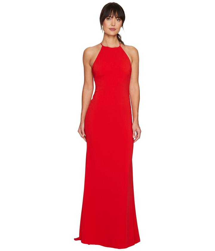 Badgley Mischka - Racerback Stretch Crepe Halter Gown