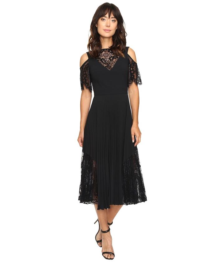 Nicole Miller - Danielle Pleated Glazed Lace Combo Dress