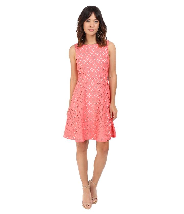 Adrianna Papell - Extended Shoulder Fit Flare Laser Cut Scuba Dress