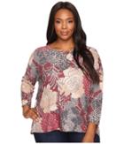 Nally &amp; Millie - Plus Size Burgundy Floral Printed Top