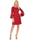 Adrianna Papell - Crepe Back Satin Ruffle Sleeve Dress