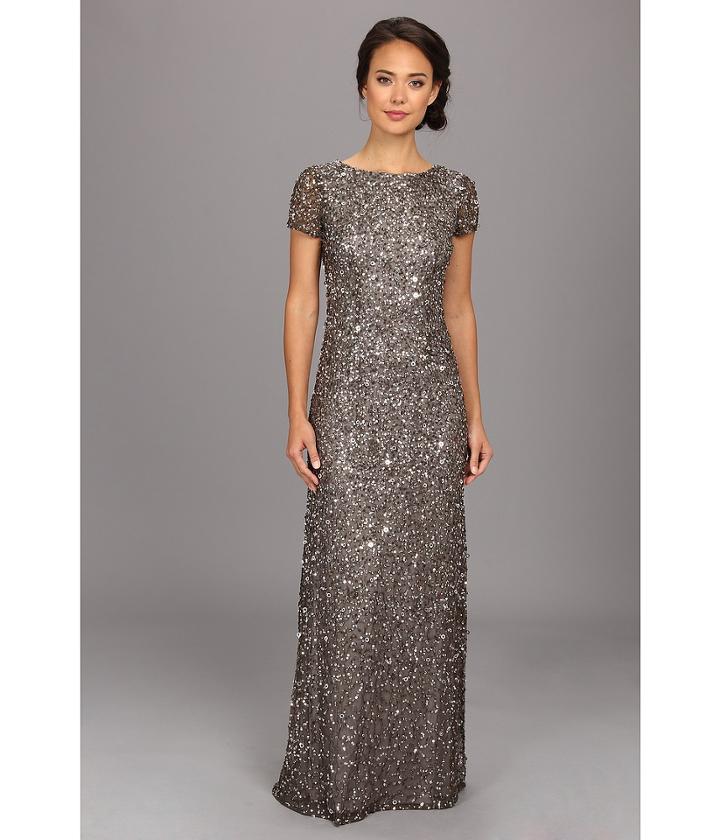 Adrianna Papell - Cap Sleeve Scoop Back Beaded Down Gown