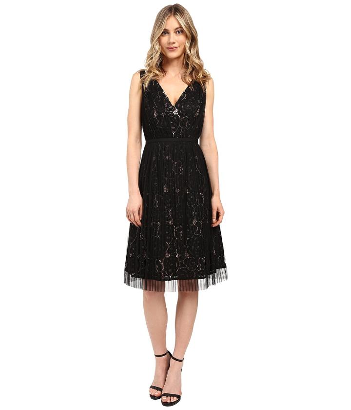 Adrianna Papell - Netting Overlay Juliet Lace Fit And Flare Dress