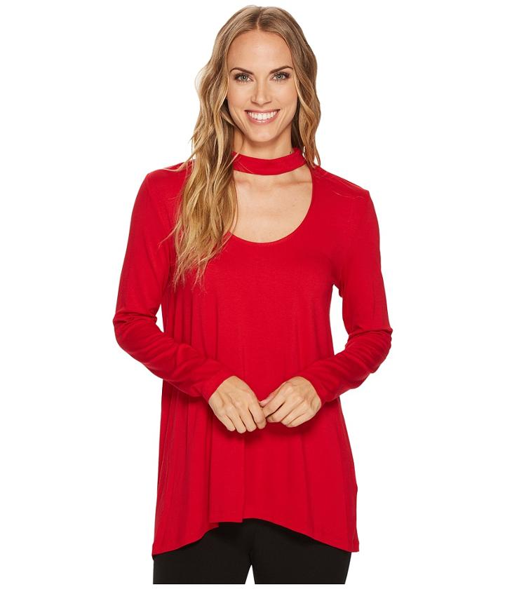 Vince Camuto - Long Sleeve Choker Mock Neck High-low Hem Top