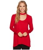 Vince Camuto - Long Sleeve Choker Mock Neck High-low Hem Top