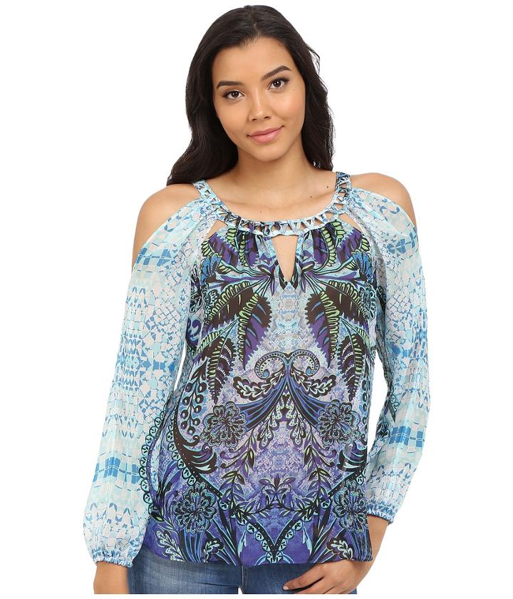 Hale Bob - Safari Palm Silk Blouse With Keyhole Detail At Front And Sleeve