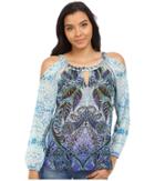Hale Bob - Safari Palm Silk Blouse With Keyhole Detail At Front And Sleeve
