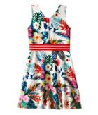 Us Angels - Printed Pique V-neck Tank Dress W/ Flare Skirt