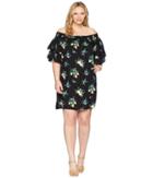 Kari Lyn - Plus Size Lemon Print Off The Shoulder Dress