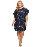 Vince Camuto Specialty Size - Plus Size Tiered Ruffle Sleeve Fresco Petals Dress