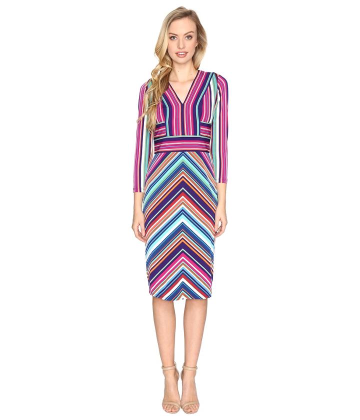 Maggy London - Placed Stripe Long Sleeve Sheath Dress