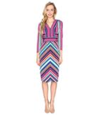 Maggy London - Placed Stripe Long Sleeve Sheath Dress