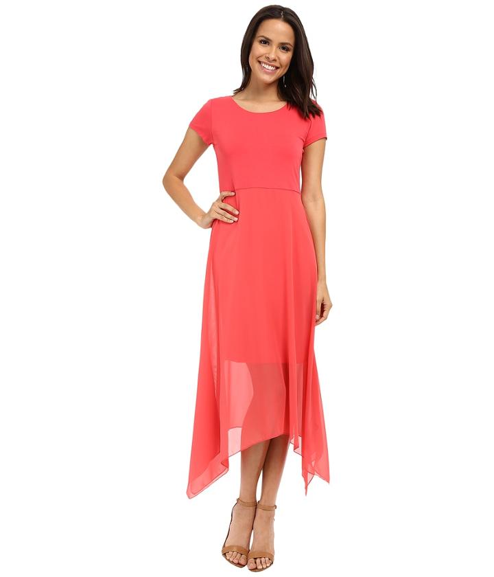 Vince Camuto - Short Sleeve Dress W/ Shark Bite Chiffon Overlay