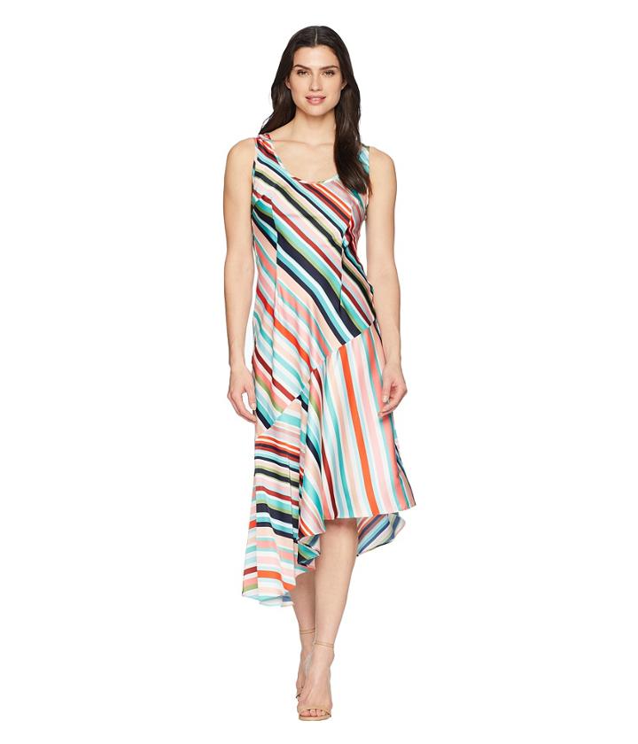 Donna Morgan - Striped Charmuese Slip Dress With Asymmetrical Hemline