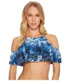 The Bikini Lab - Indigo Your Own Way Cold Shoulder High Neck Top