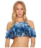 The Bikini Lab - Indigo Your Own Way Cold Shoulder High Neck Top