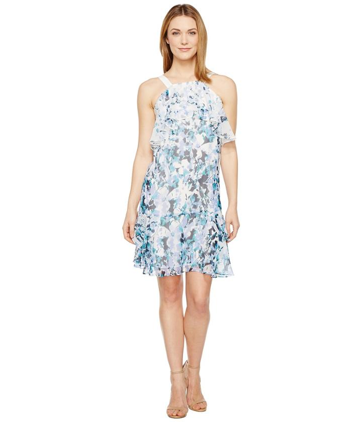 Adrianna Papell - Floral Cascade Printed Chiffon Tiered Sleeveless Shift Dress