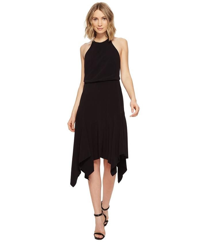 Halston Heritage - Sleeveless Round Neck Flounce Skirt Dress W/ Back Straps