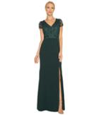 Adrianna Papell - Short Sleeve V-neck Gown With Jersey Skirt