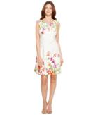 Adrianna Papell - Ruling Orchid Printed Scuba Bateau Neckline A-line Fit And Flare Dress