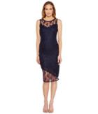 Tahari By Asl - Illusion Bodice Lace Sheath Dress