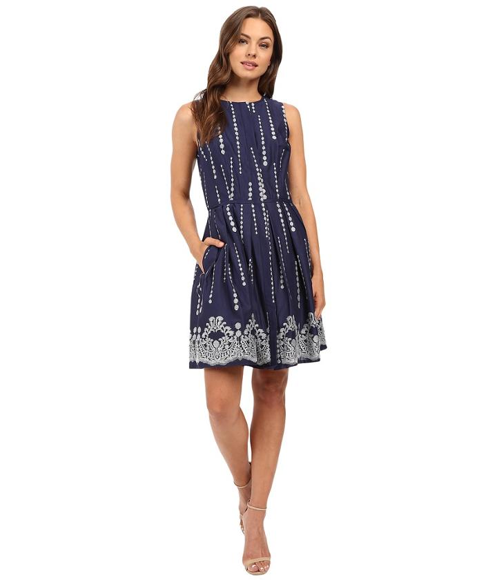 Christin Michaels - Sky Embroidered Sleeveless Dress