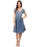 Adrianna Papell - Lace V-neck With Pleated Skirt