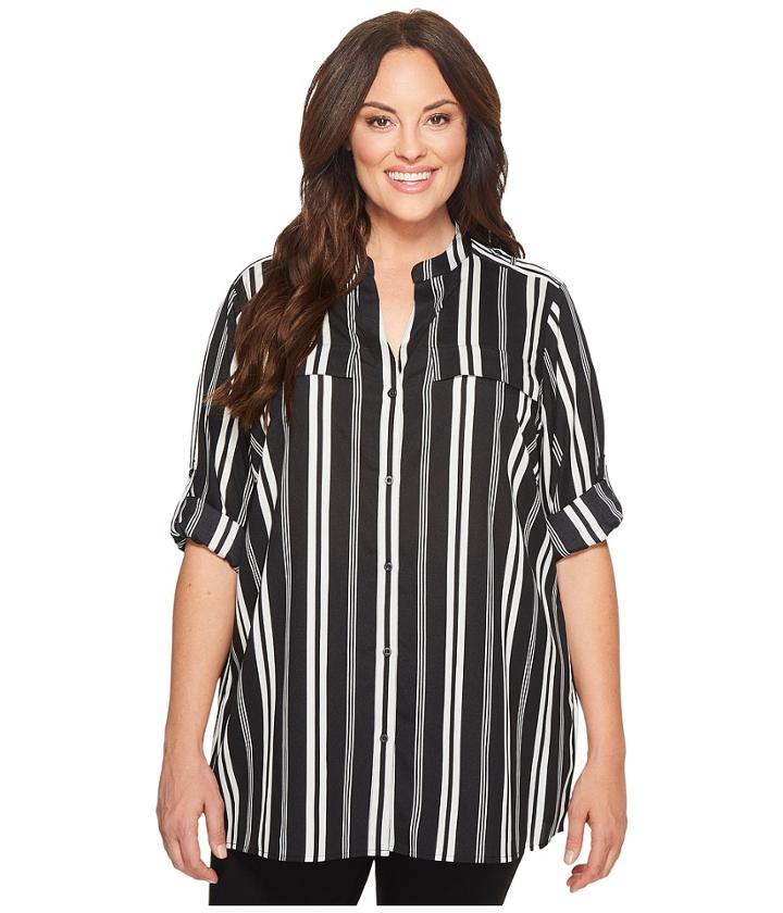 Calvin Klein Plus - Plus Size Printed Crew Roll Sleeve Blouse