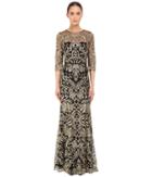 Marchesa Notte - Fully Embroidered Gown With Long Sleeves And High Neckline