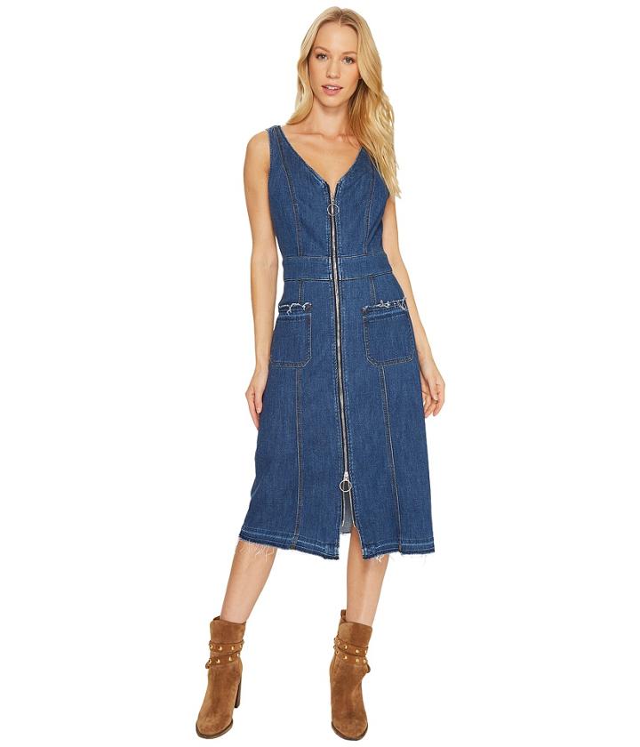 7 For All Mankind - V-neck Zip Front Dress In Sunrise