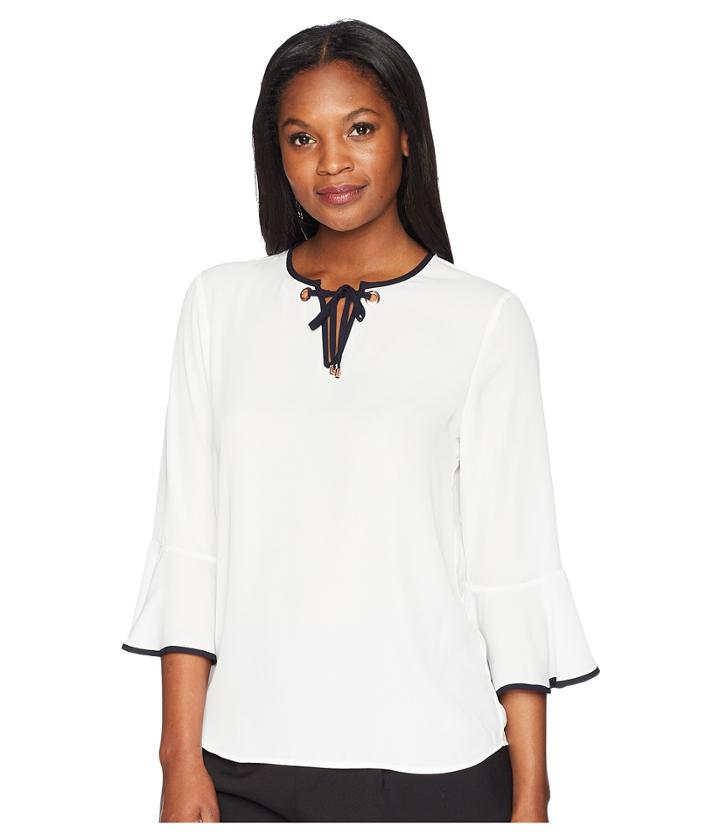 Ivanka Trump - Georgette Bell Sleeve Contrast Piping Blouse