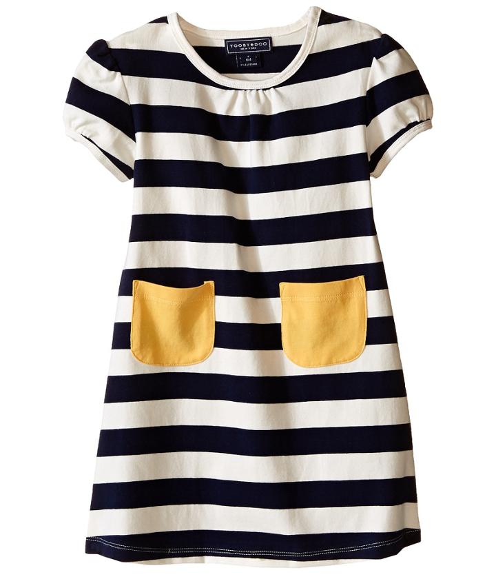 Toobydoo - Short Sleeve Pocket Dress W/ Yellow Pocket