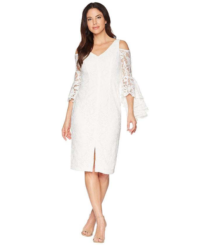 Maggy London - Breezy Leaf Lace Cold Shoulder Sheath Dress With Ruffle Sleeve