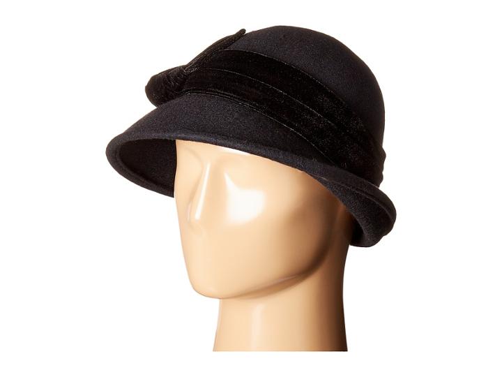 Scala - Wool Felt Cloche W/ Velvet Trim And Bow