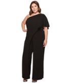 Adrianna Papell - Plus Size One Shoulder Flutter Sleeve Jumpsuit With Side Slit Leg