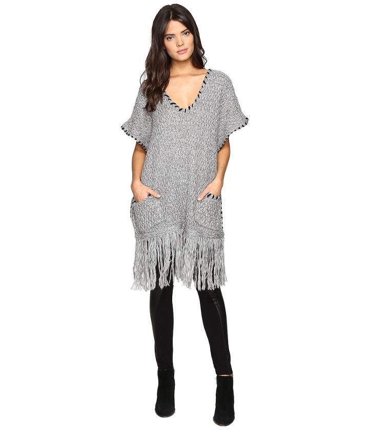 Steve Madden - V-neck Poncho With Long Fringe
