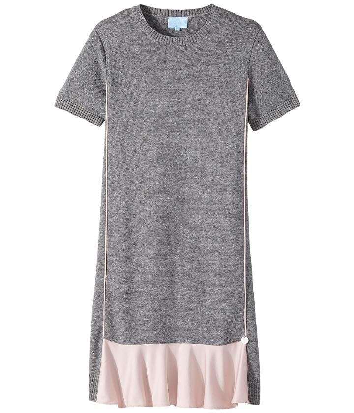 Lanvin Kids - Short Sleeve Knit Dress With Contrast Ruffles On Front