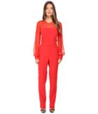 Prabal Gurung - Long Sleeve Crew Neck Jumpsuit W/ Chiffon Combo