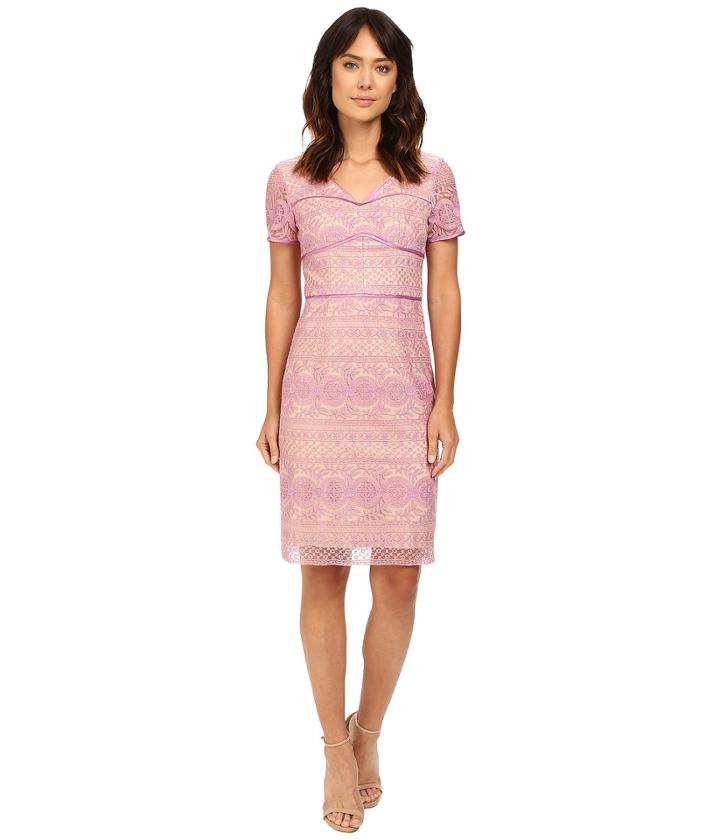 Nue By Shani - Lilac Lace Dress With V-neck And Short Sleeves
