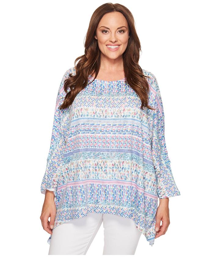 Nally &amp; Millie - Plus Size Ikat Stripe Printed Tunic