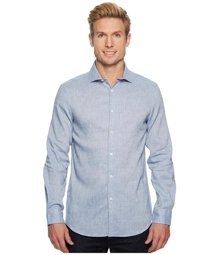 Perry Ellis - Slim Fit Long Sleeve Solid Linen Shirt